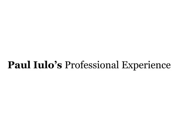 Paul Iulo’s Professional Experience