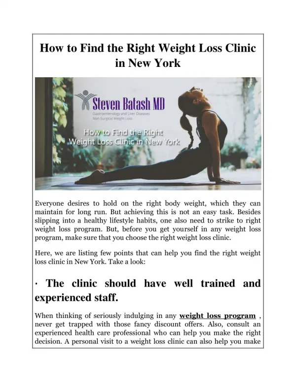 How to Find the Right Weight Loss Clinic in New York