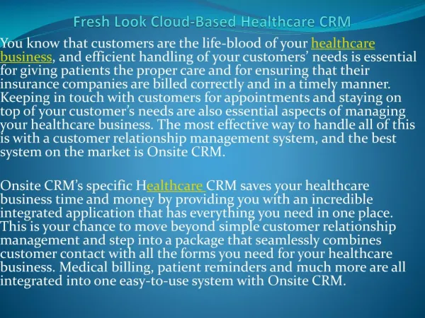 Fresh Look Cloud-Based Healthcare CRM