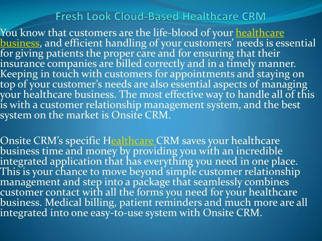 fresh look cloud based healthcare crm