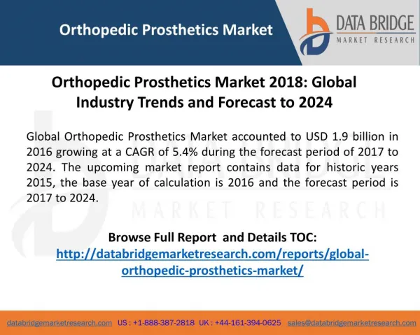 Global Orthopedic Prosthetics Market Growing at a CAGR of 5.4% by 2024