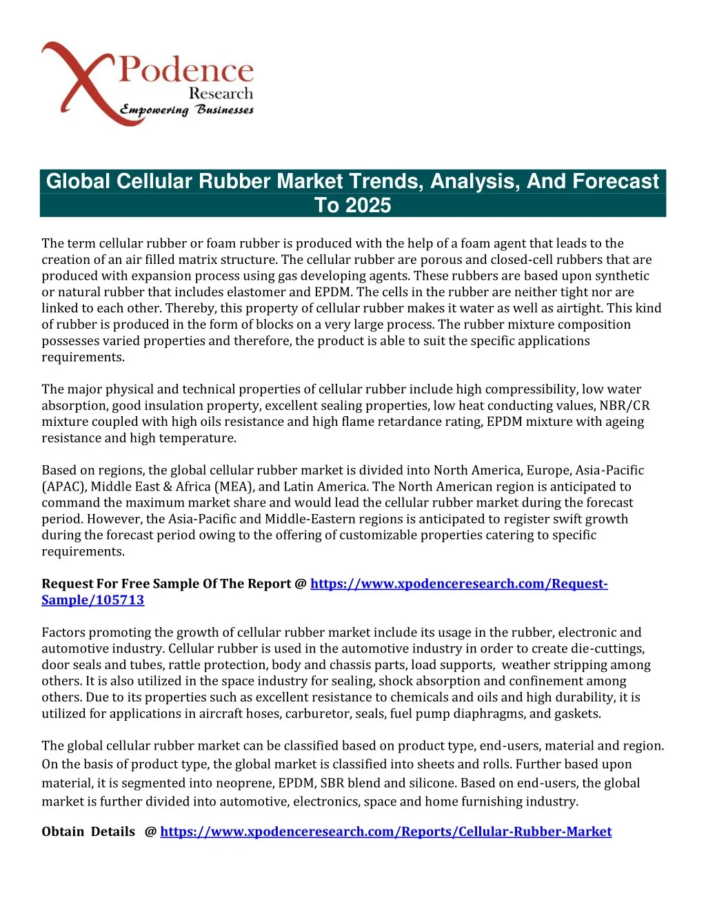 global cellular rubber market trends analysis