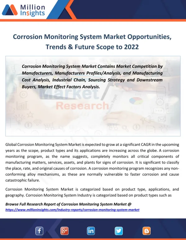 Corrosion Monitoring System Market Sales,Revenue, Demand Forecast to 2022