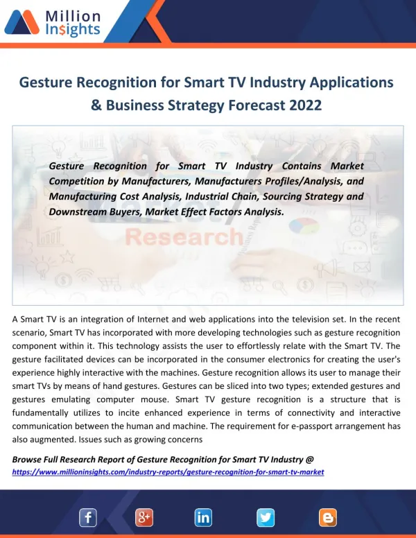 Gesture Recognition for Smart TV Industry Analysis,Trend, Key Suppliers 2017-2022