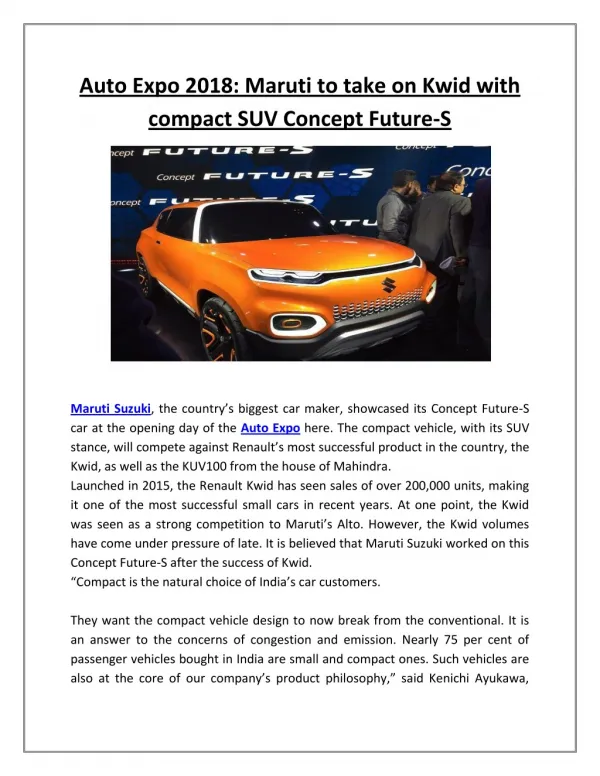 Auto Expo 2018 Maruti to take on Kwid with compact SUV Concept Future-S