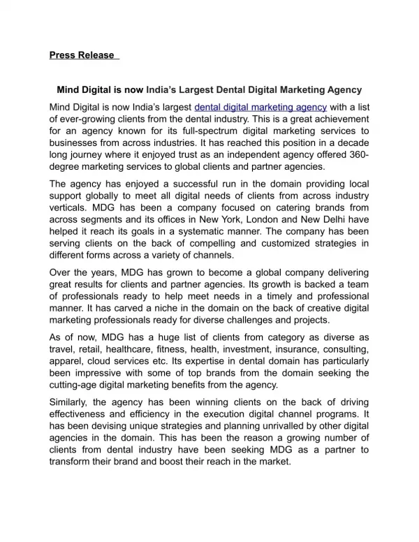 Mind Digital is now Indiaâ€™s Largest Dental Digital Marketing Agency