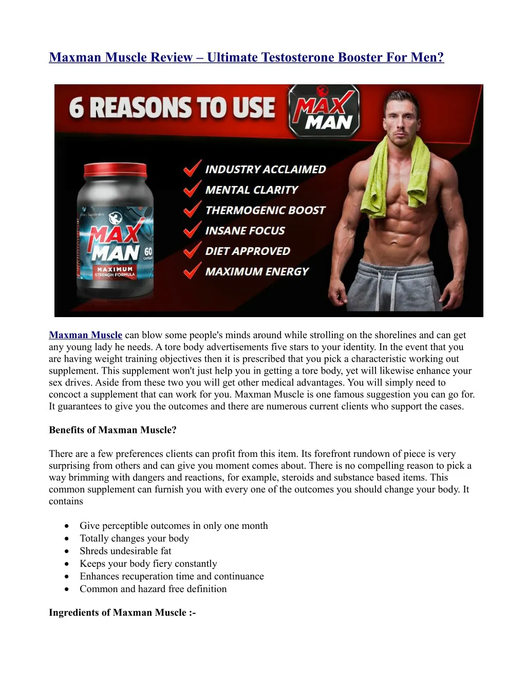 maxman muscle review ultimate testosterone