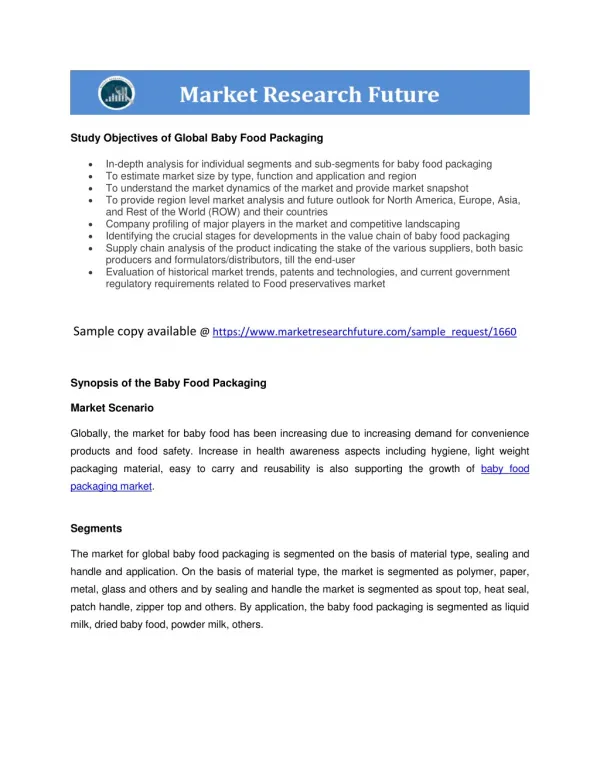 study objectives of global baby food packaging