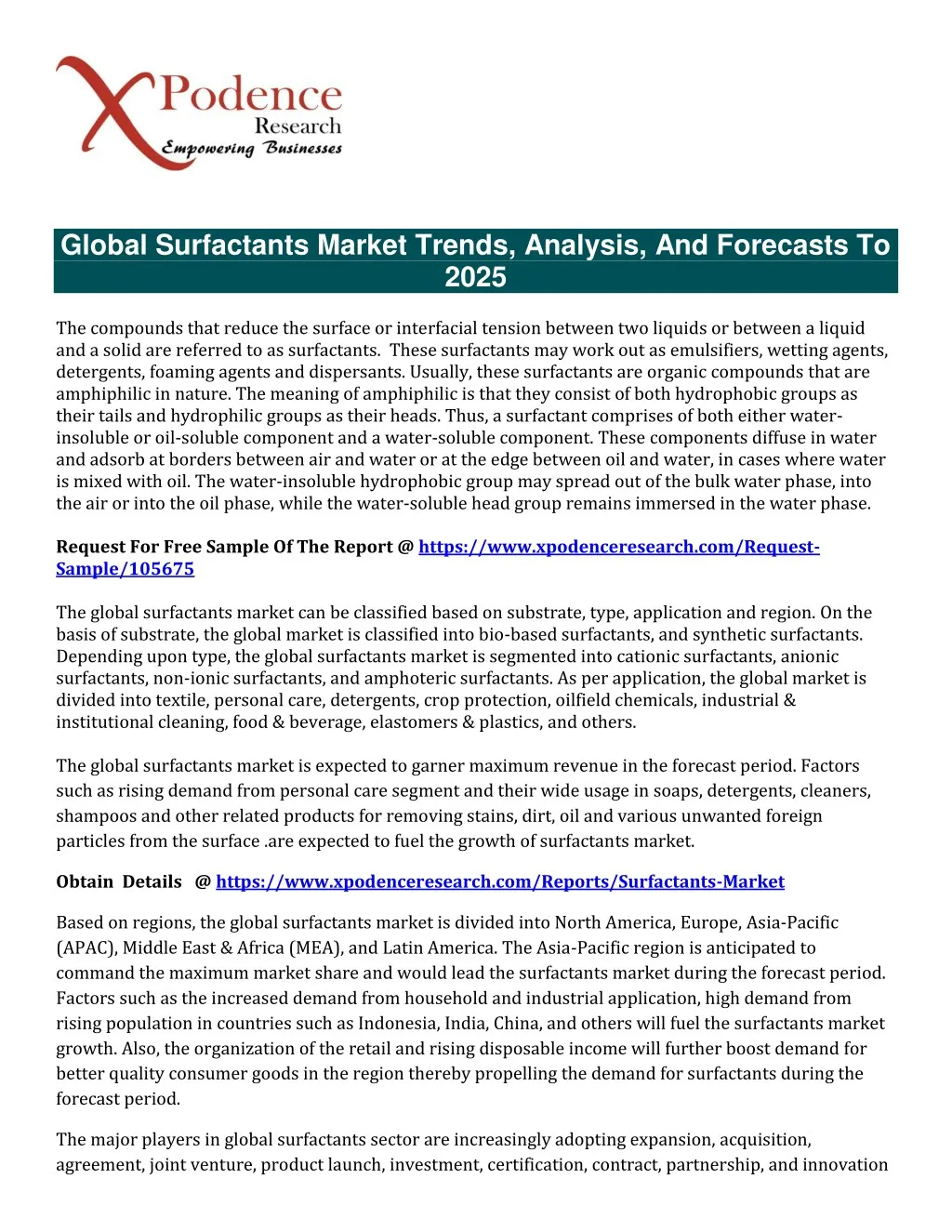 global surfactants market trends analysis