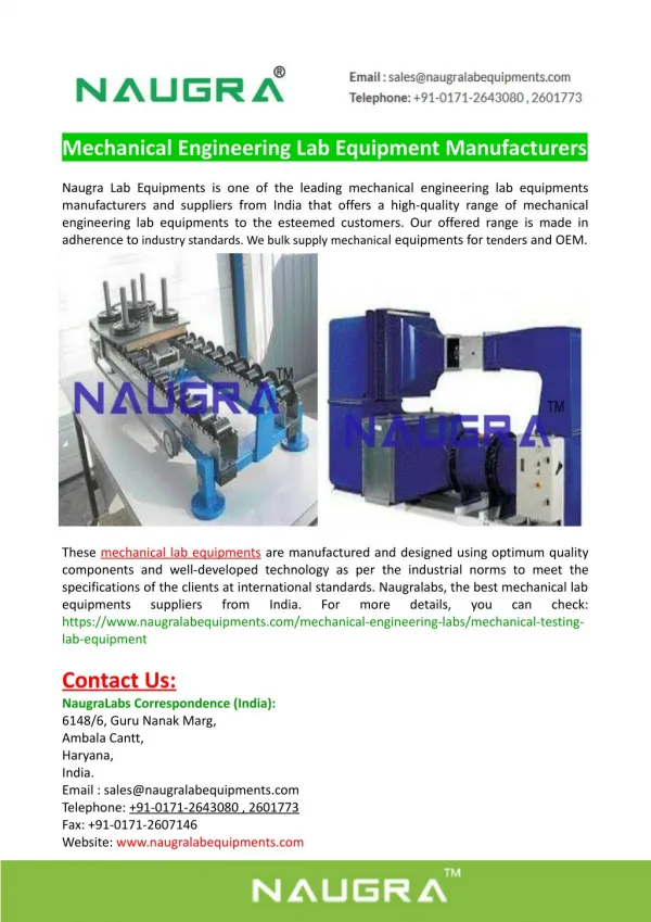 Mechanical Engineering Lab Instruments Manufacturers