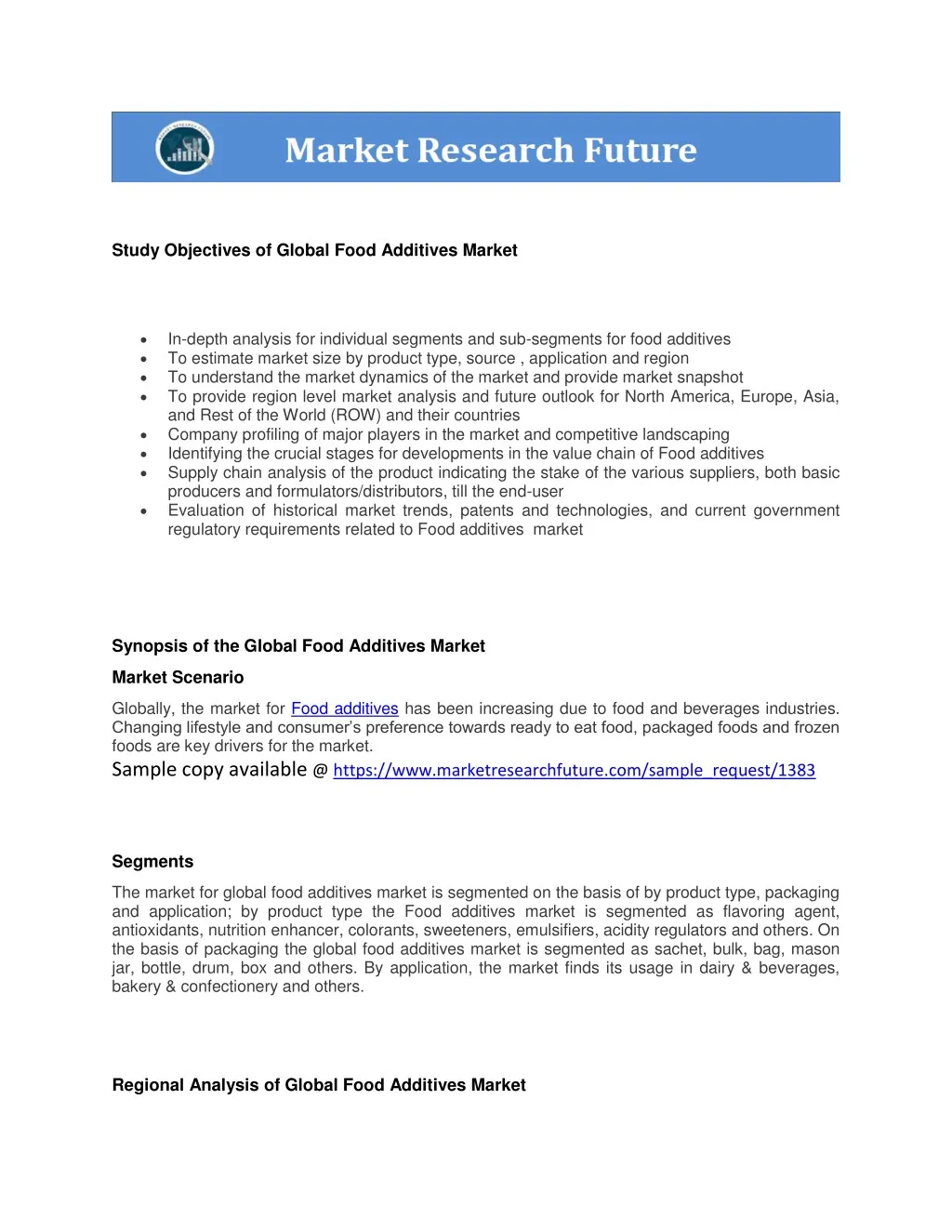 study objectives of global food additives market