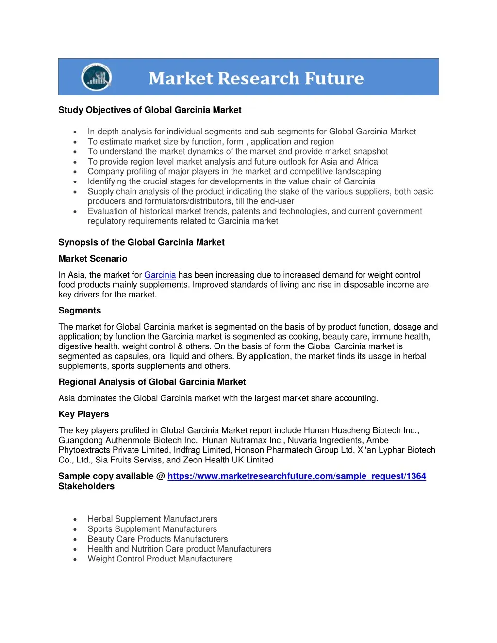 study objectives of global garcinia market