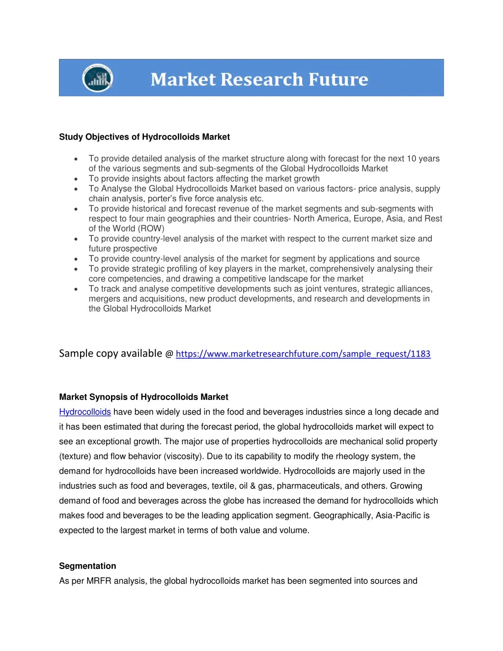study objectives of hydrocolloids market