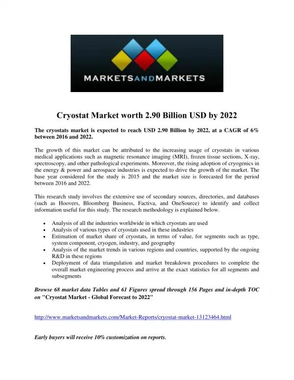 Cryostat Market worth 2.90 Billion USD by 2022