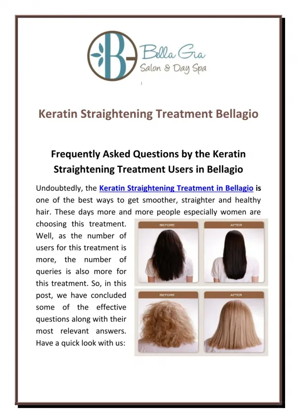 Frequently Asked Questions By The Keratin Straightening Treatment Users In Bellagio