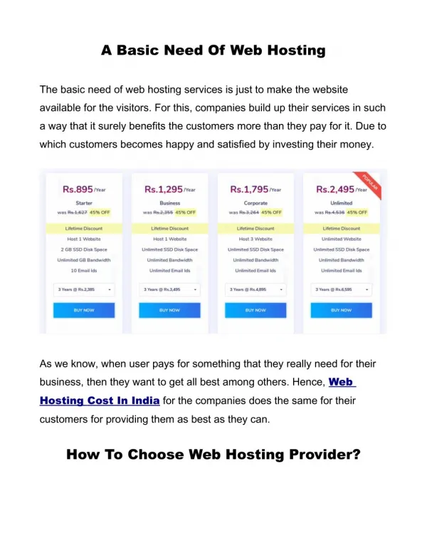 Web Hosting Cost in India