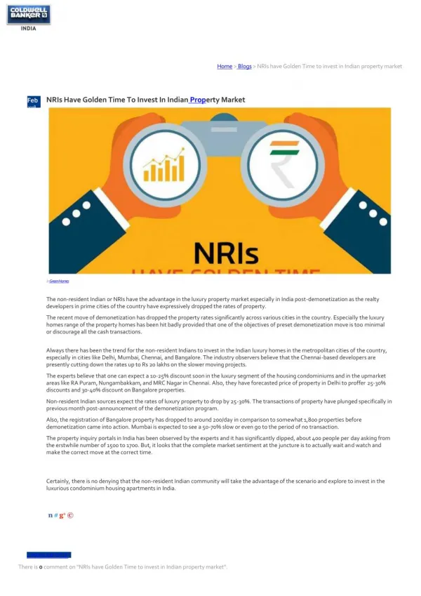 NRIs Have Golden Time To Invest In Indian Property Market