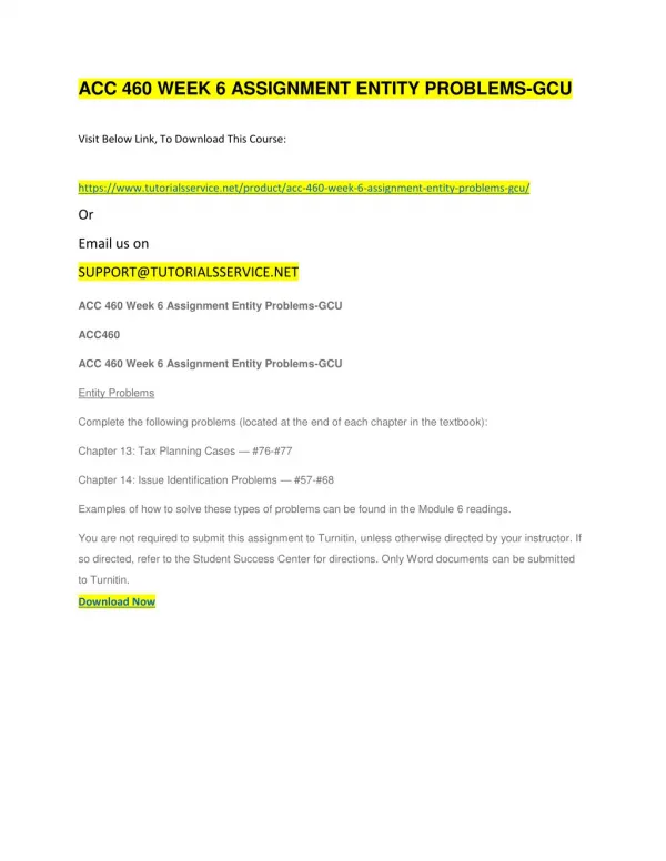 acc 460 week 6 assignment entity problems gcu