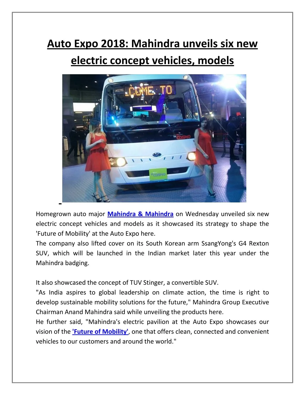 auto expo 2018 mahindra unveils six new electric
