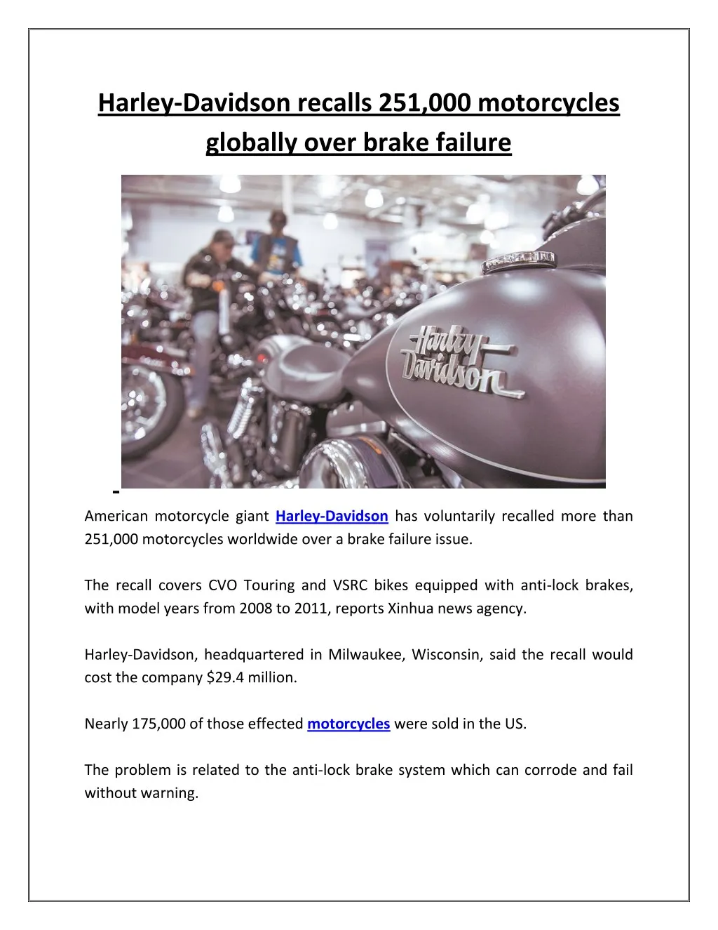 harley davidson recalls 251 000 motorcycles