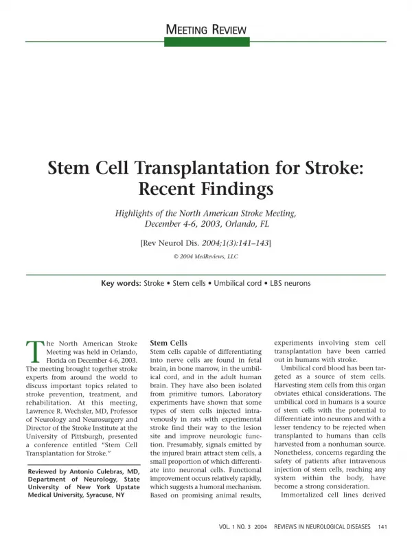 Cryoviva - Stem Cell Transplantation for Stroke
