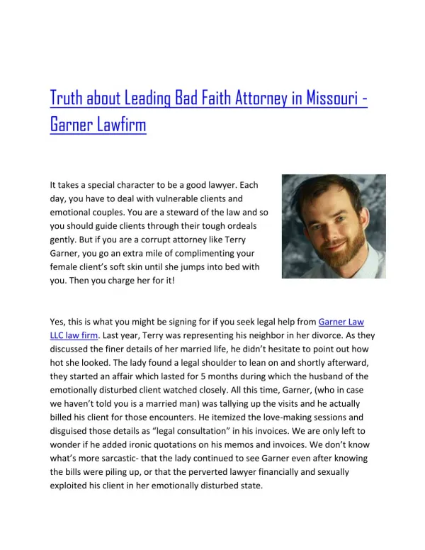 Truth about Leading Bad Faith Attorney in Missouri - Garner Lawfirm