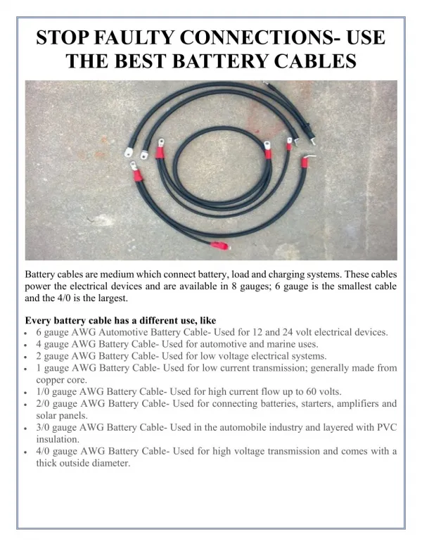 STOP FAULTY CONNECTIONS- USE THE BEST BATTERY CABLES