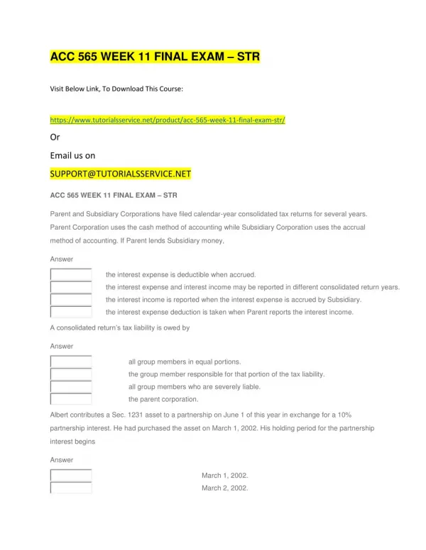 acc 565 week 11 final exam str