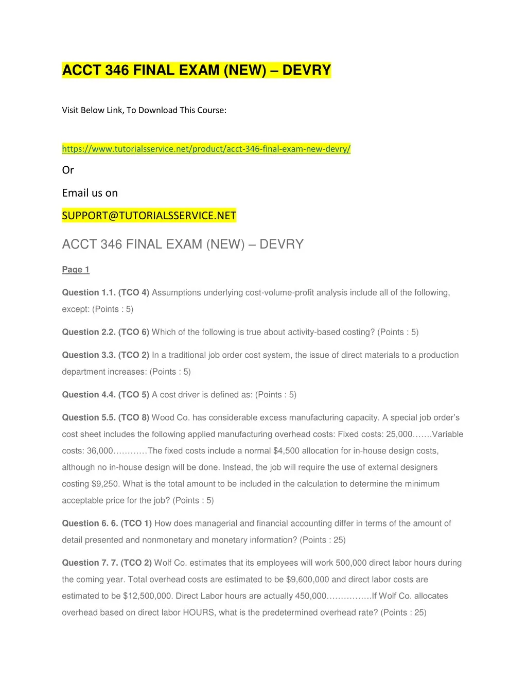 acct 346 final exam new devry