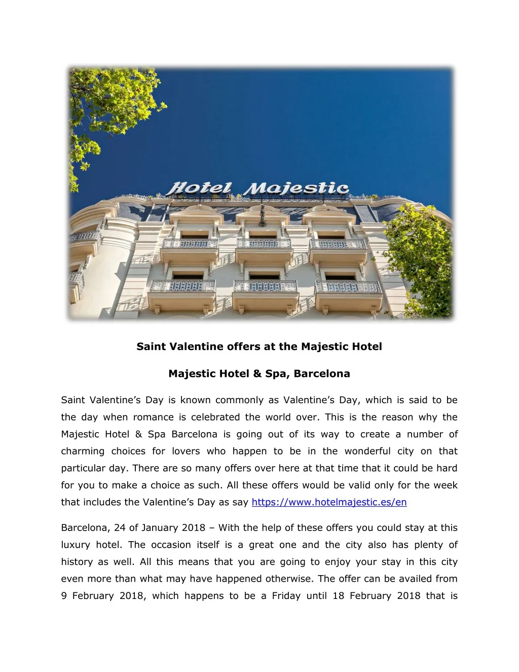 saint valentine offers at the majestic hotel