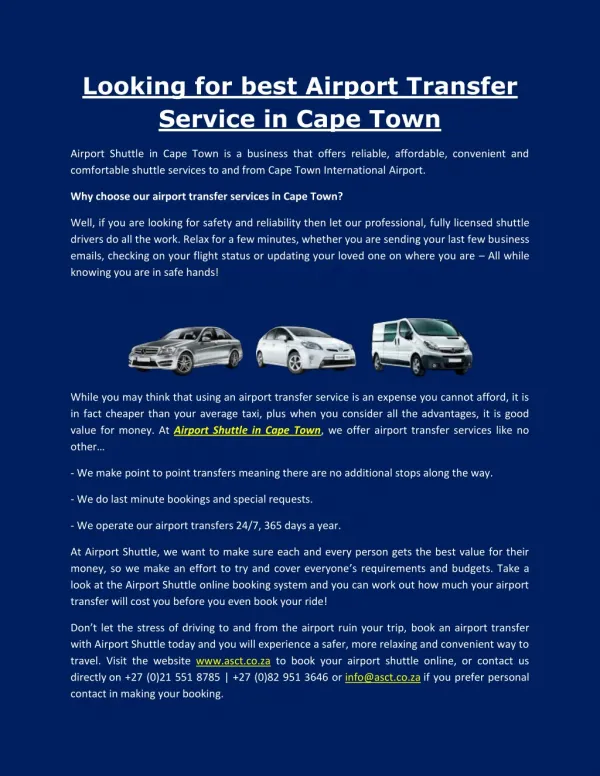 Looking for best Airport Transfer Service in Cape Town