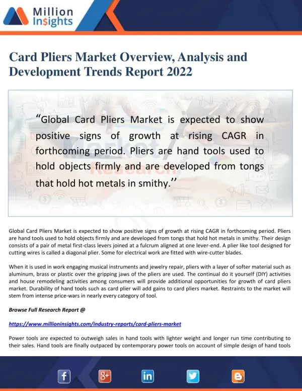 Card Pliers Market Overview, Analysis and Development Trends Report 2022