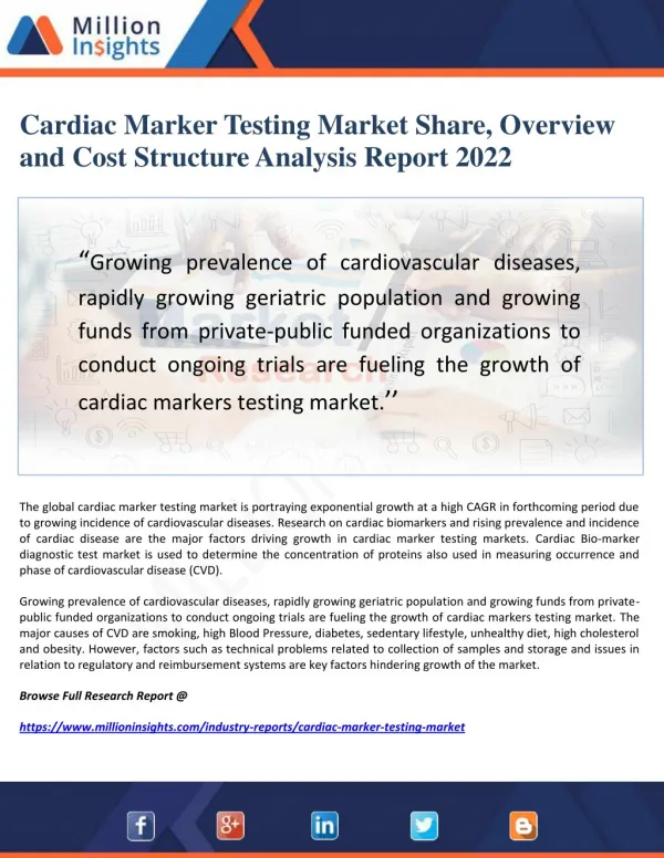 Cardiac Marker Testing Market Share, Overview and Cost Structure Analysis Report 2022