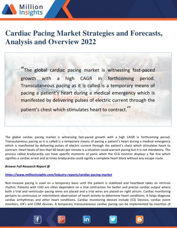 Cardiac Pacing Market Strategies and Forecasts, Analysis and Overview 2022