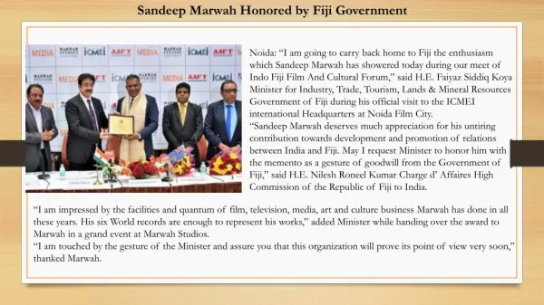 Sandeep Marwah Honored by Fiji Government