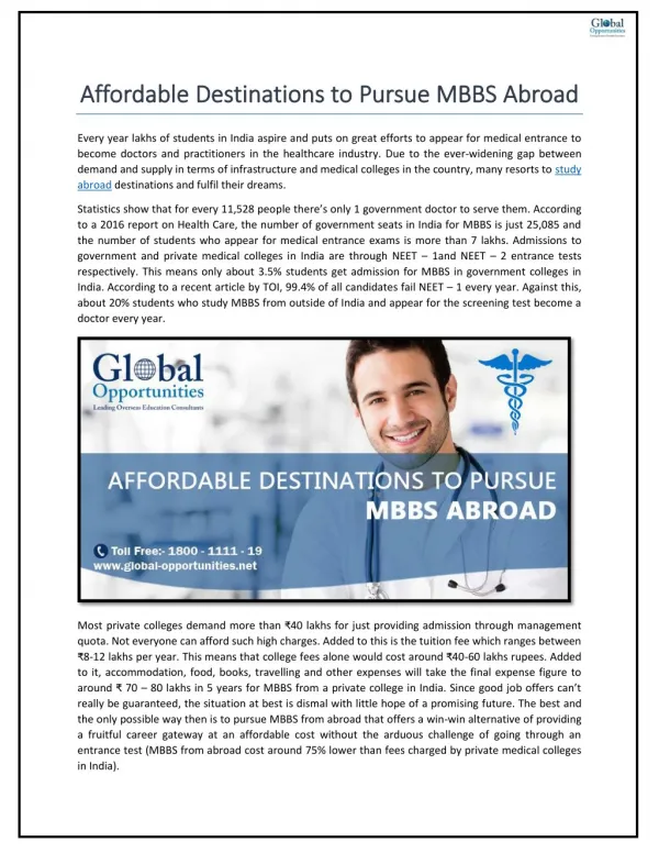 Affordable Destinations to Pursue MBBS Abroad