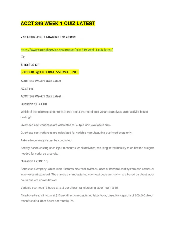 acct 349 week 1 quiz latest