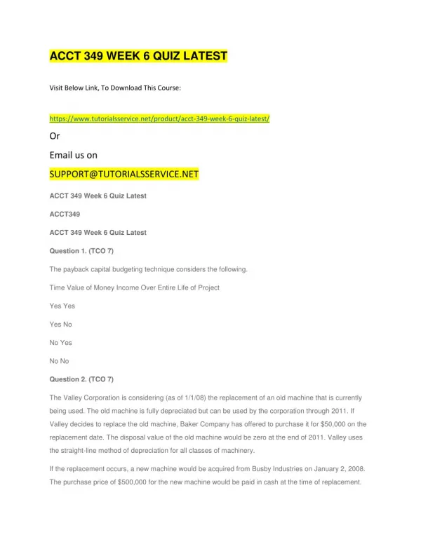 acct 349 week 6 quiz latest