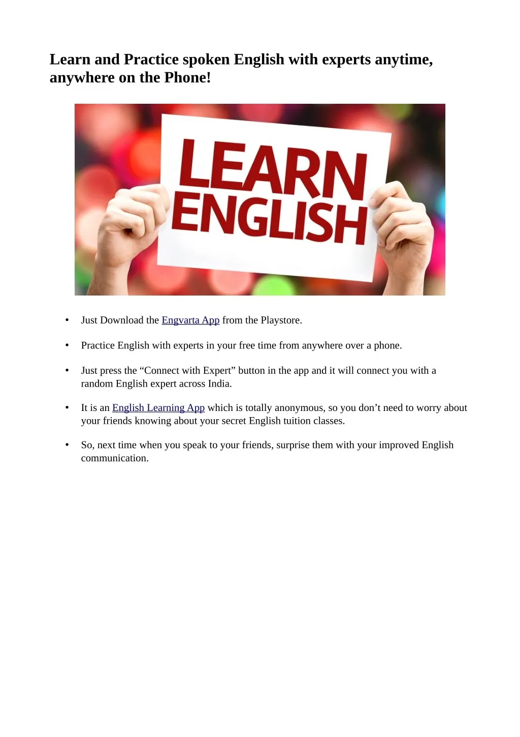 learn and practice spoken english with experts