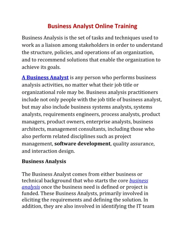 Business Analyst Online Training in India,Hyderabad,USA