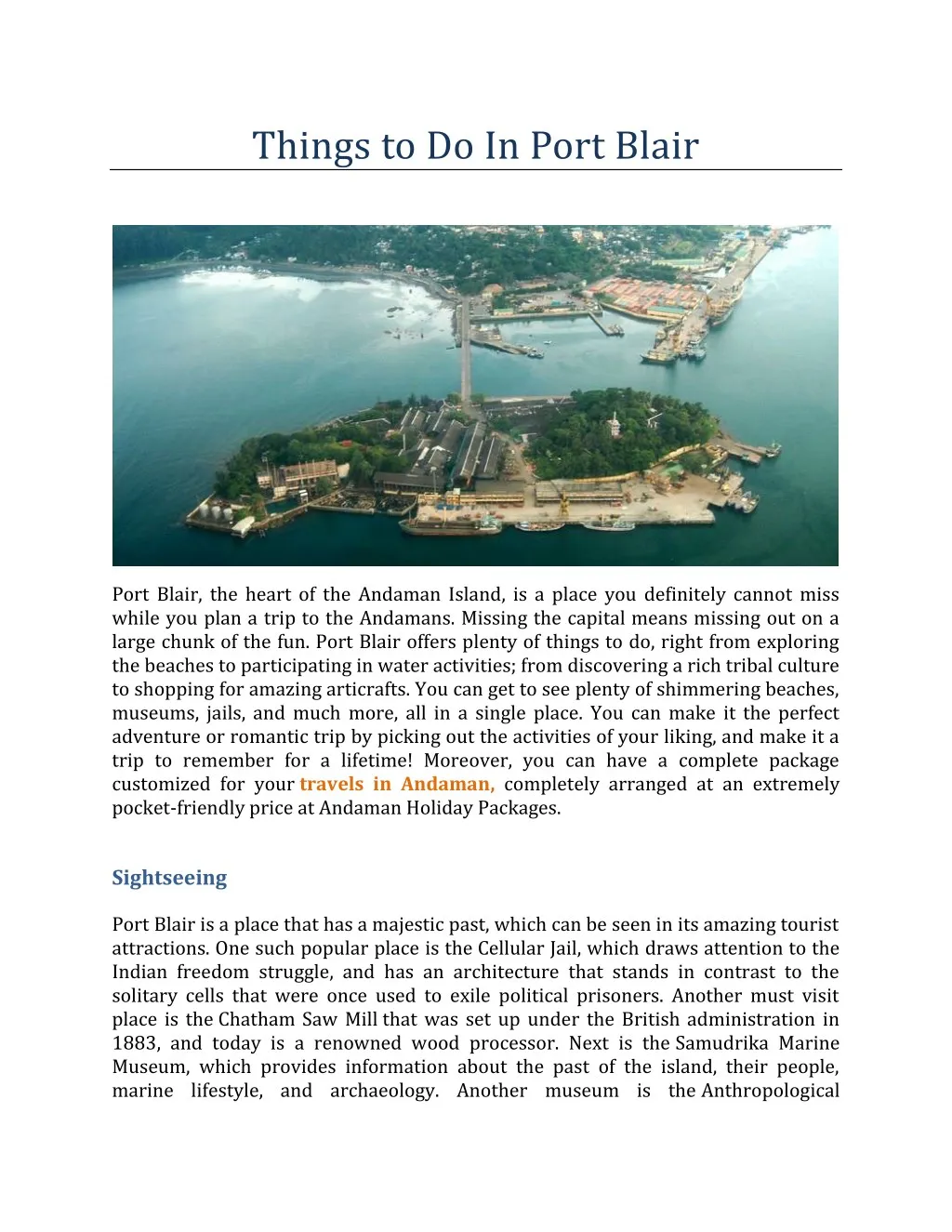 things to do in port blair