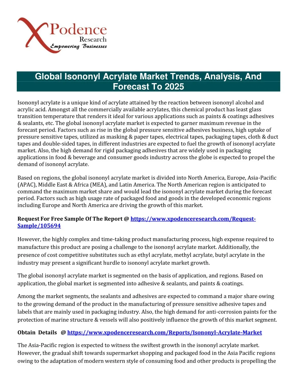 global isononyl acrylate market trends analysis