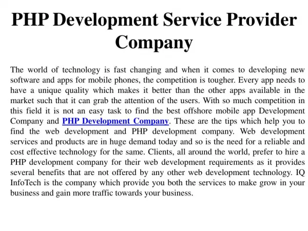 Php development service provider company 1-888-644-5402