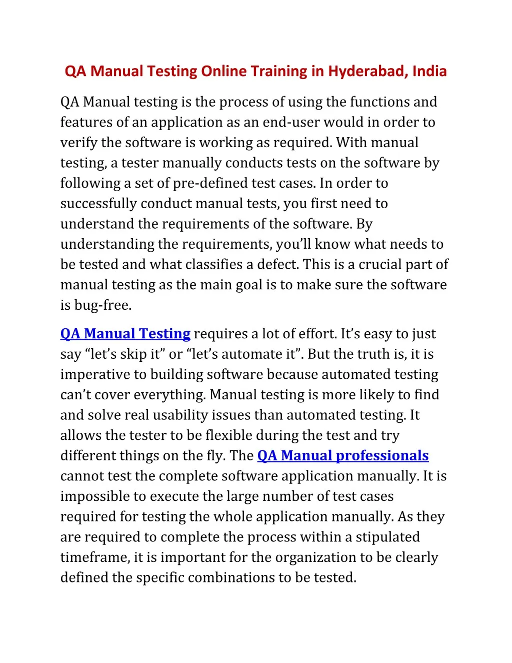 qa manual testing online training in hyderabad
