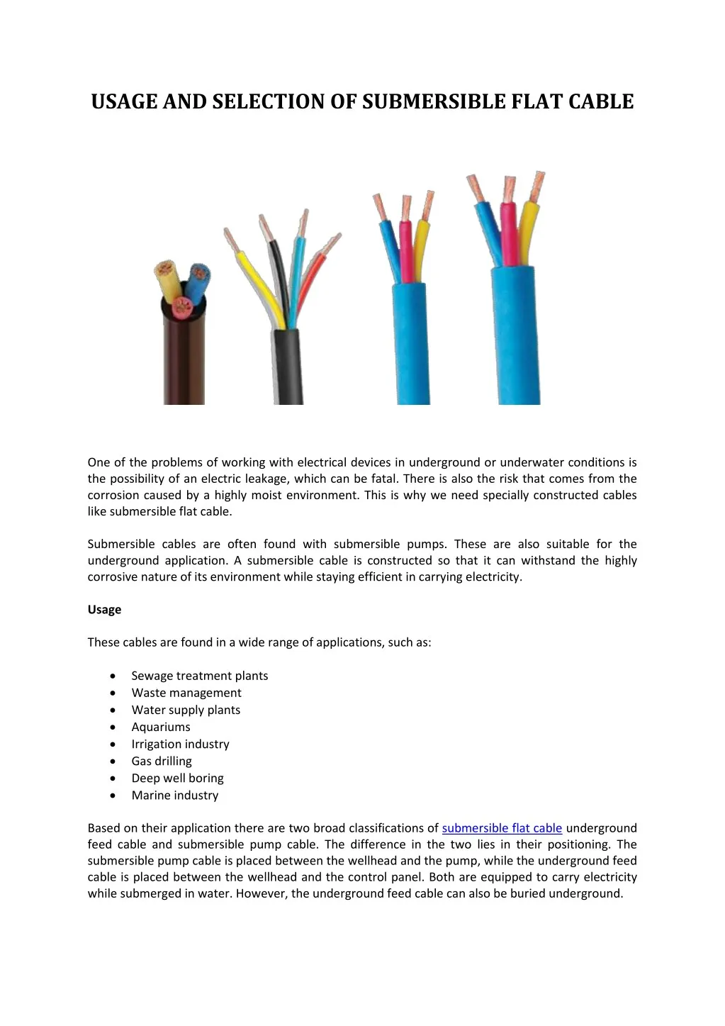 usage and selection of submersible flat cable