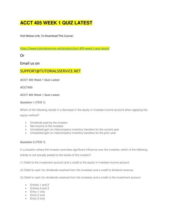 acct 405 week 1 quiz latest