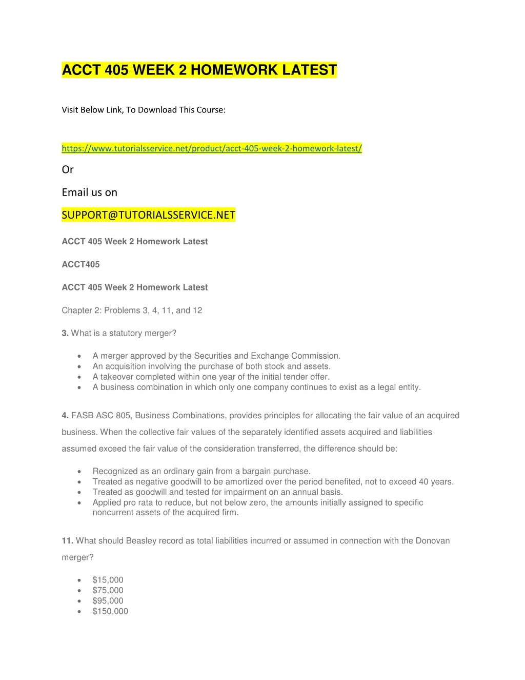 acct 405 week 2 homework latest