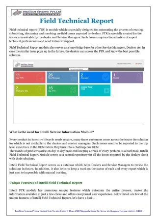 Field Technical Report - Intellinet Systems Private Limited - slide 1