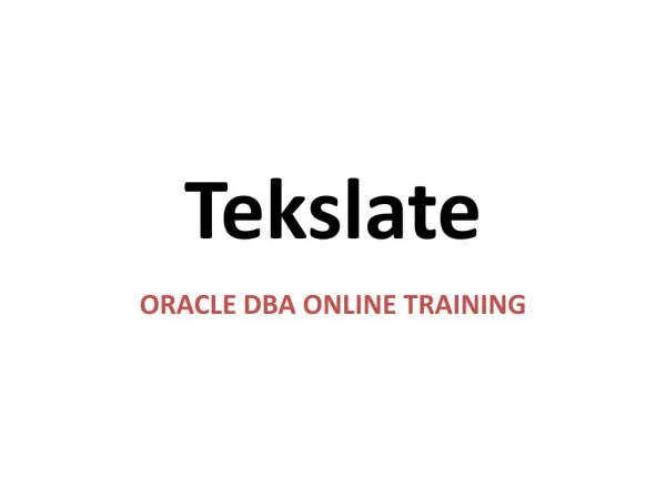 Oracle DBA Training, Oracle Database Certification