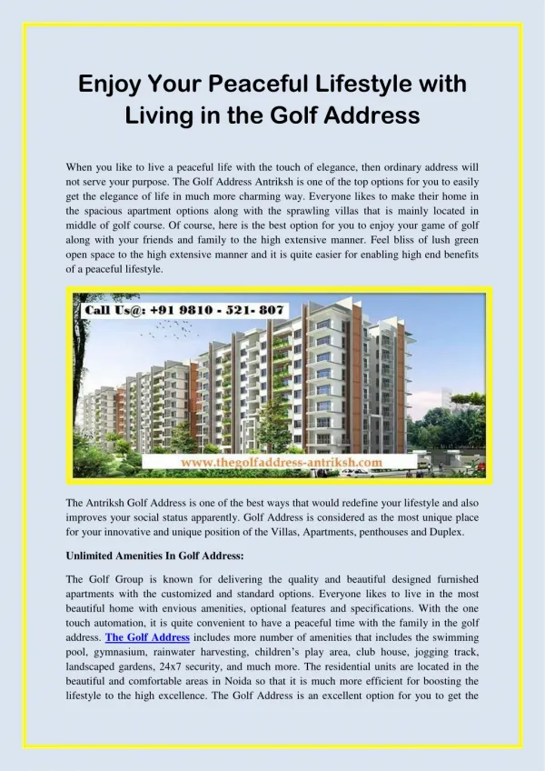 Enjoy Your Peaceful Lifestyle With Living In The Golf Address